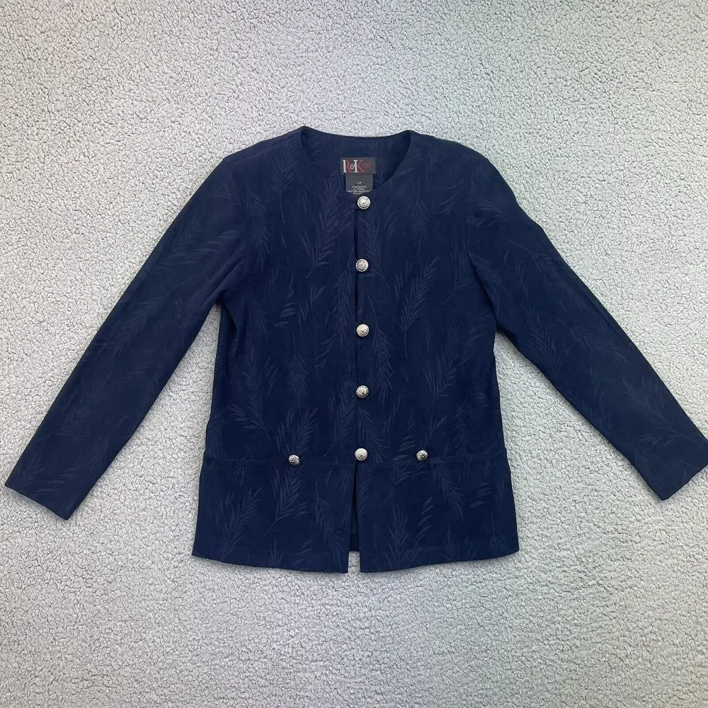 R & K Originals 2 PC Suit Sz‎ 4P Womens Blazer Elastic Waist Pants Dark Blue